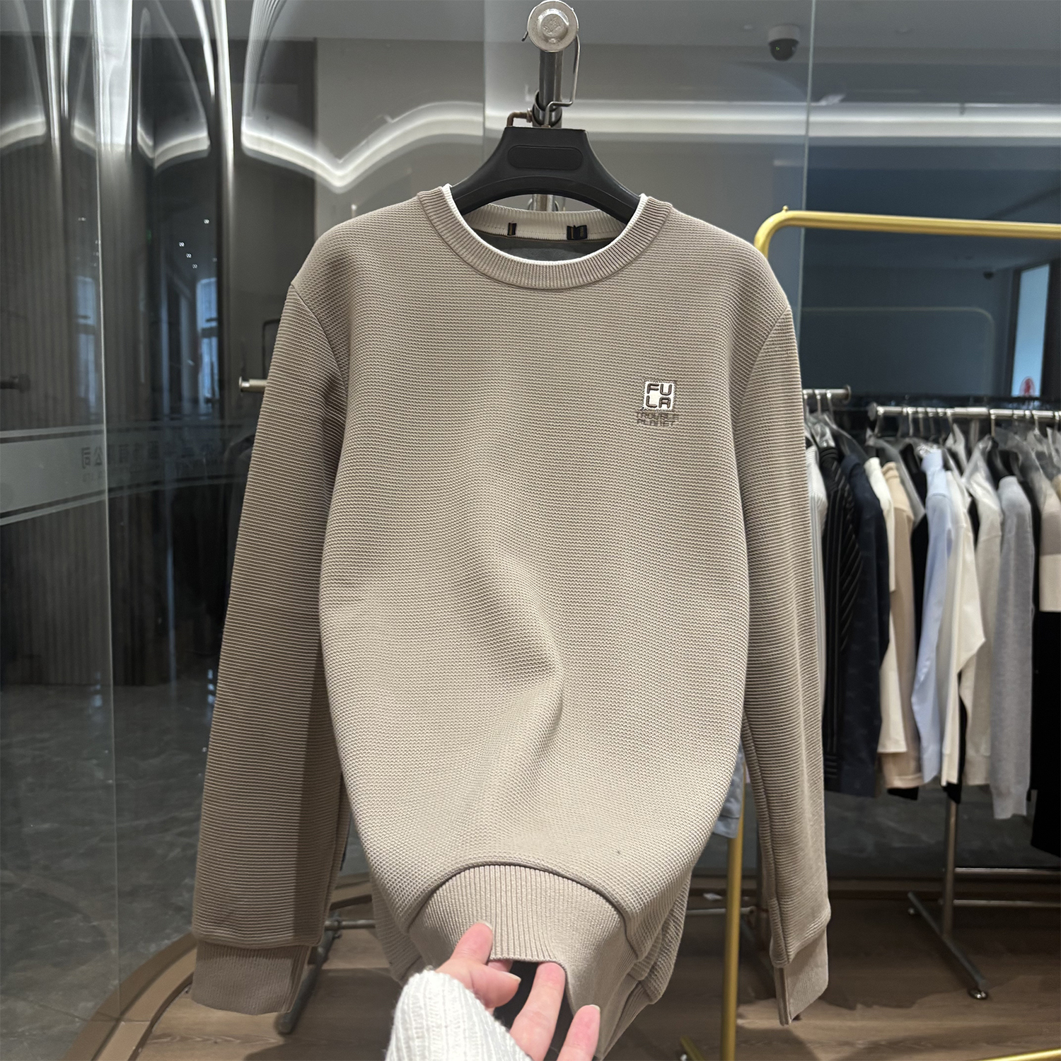 H家莫代尔棉华夫格保暖长袖卫衣