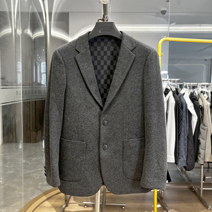 男士 商场单 秋冬新款 羊毛 商务休闲保暖毛呢西服外套 高端桑蚕丝