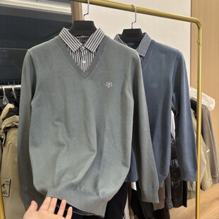 【H家】包芯纱面料！秋冬新款男士时尚休闲刺绣假两件针织衫毛衣
