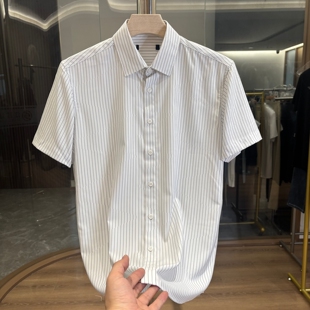 【H家】凉感竹纤维!顺滑抗皱!夏季新款时尚休闲条纹短袖衬衫男