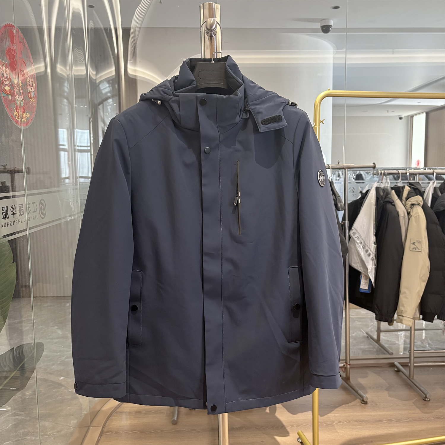 H家商务休闲连帽兔毛皮草派克服