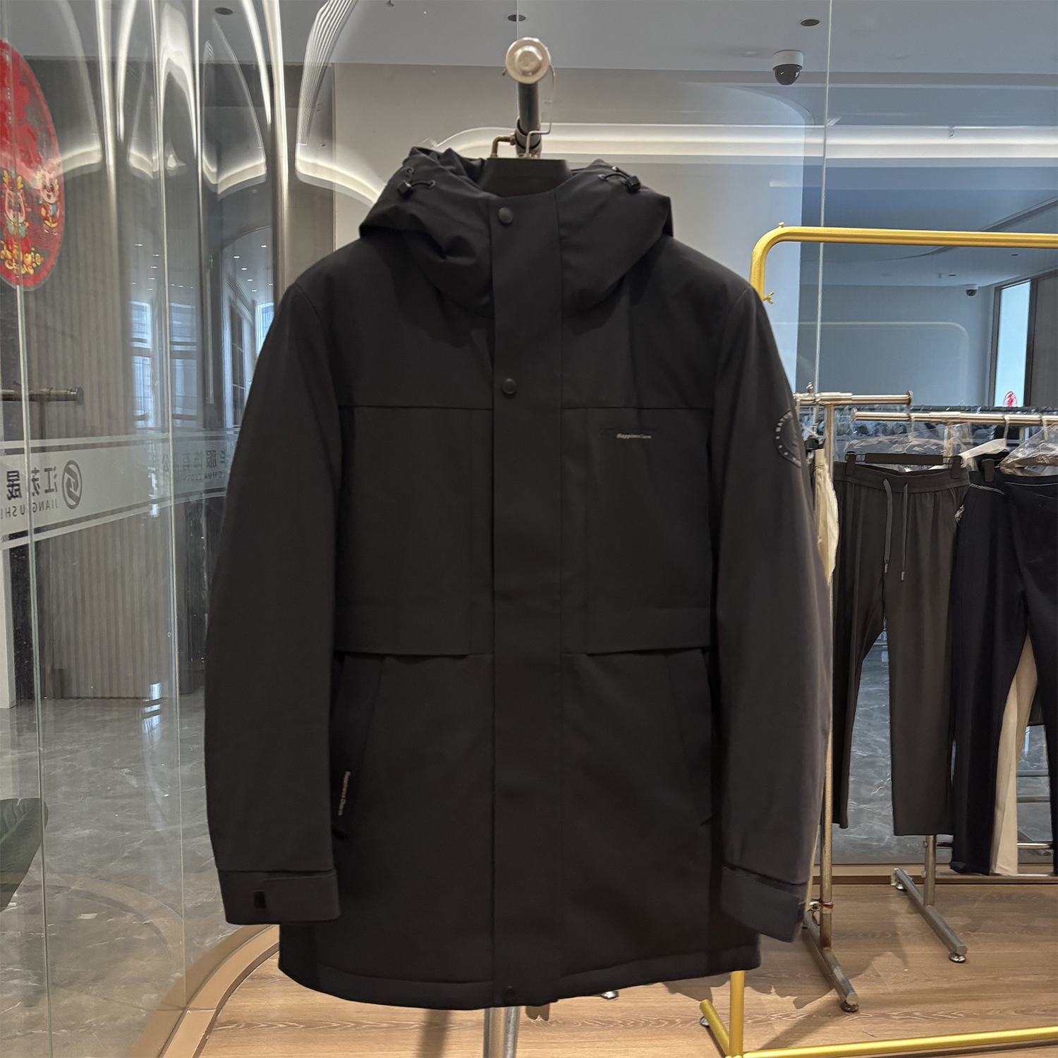 H家三防面料中长款连帽羽绒服