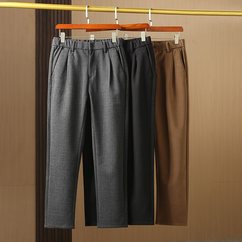 羊毛混纺！秋冬厚款弹力抗皱直筒休闲裤男如意腰简约商务磨绒长裤,男装,休闲裤,淘宝优惠券,粉丝福利购,淘宝优惠卷