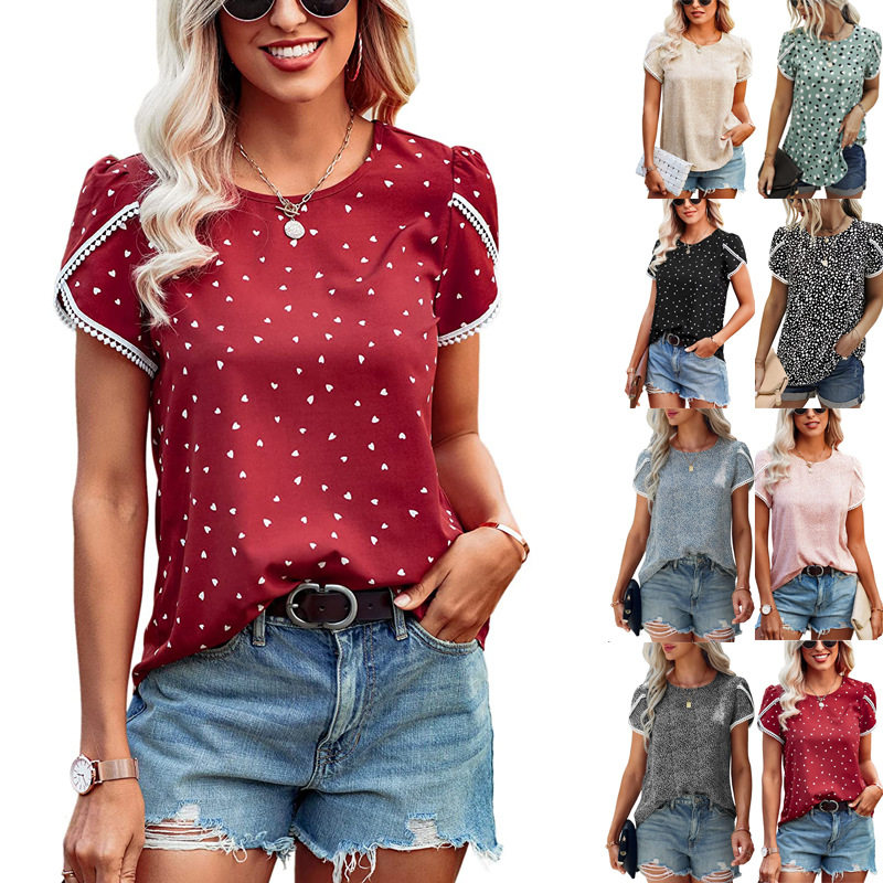 New lace patchwork short sleeved T-shirt  女士短袖t恤打底衫