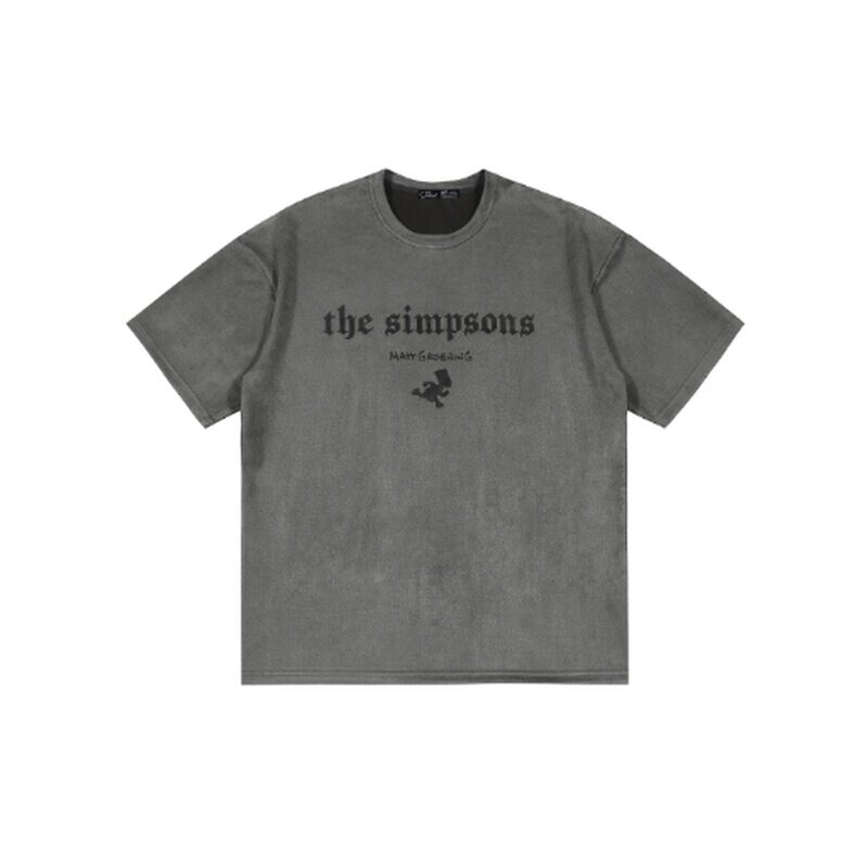 the simpsons辛普森一家卡通logo字母印花麂皮绒宽松情侣短袖t恤