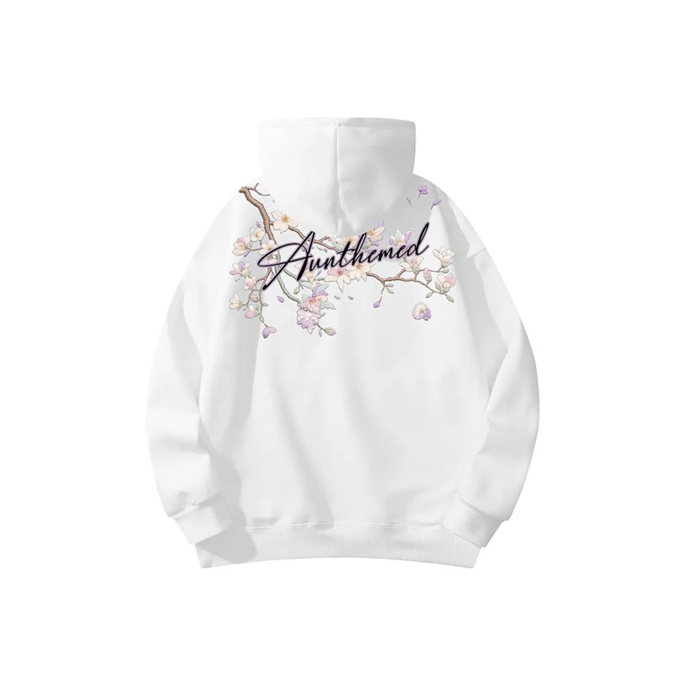 UNthemed 美式潮流复古时尚高级感仿刺绣植物花卉印花连帽卫衣