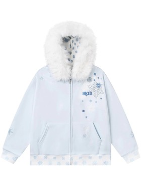 FOCK原创设计冰晶雪花连帽开衫卫衣外套女男秋冬新款宽松拉链上衣