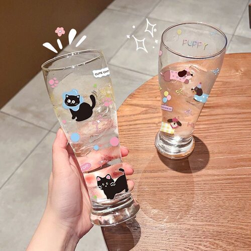 ins风可爱猫狗玻璃杯网红杯