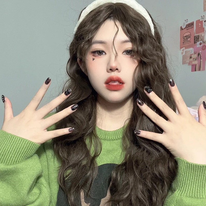 假发女长发港风复古玉米烫长卷发网红lolita中分刘海羊毛卷全头套
