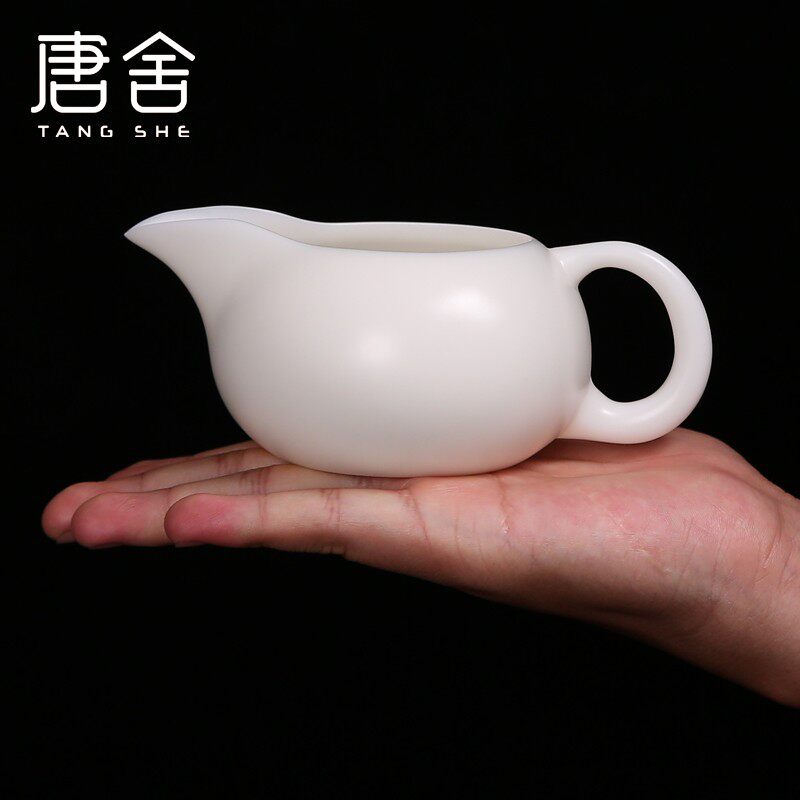 唐舍 羊脂玉白瓷公道杯陶瓷茶海带把公杯功夫茶具分茶器防烫隔热图片