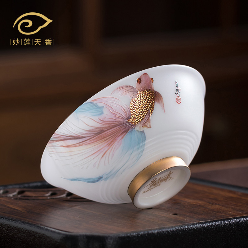 妙莲天香大师作品《悠然自得》陶瓷茶杯斗笠杯高档个人专用主人杯,餐饮具,茶杯,淘宝优惠券,粉丝福利购,淘宝优惠卷