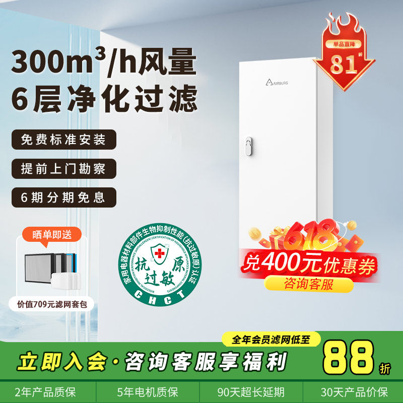空气堡(AIRBURG)新风系统家用新房装修除甲醛异味通风壁挂新风机