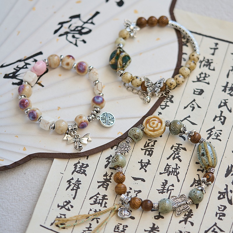 「她非池物」景德镇陶瓷手链新中式小清新手工文艺古风串珠手串