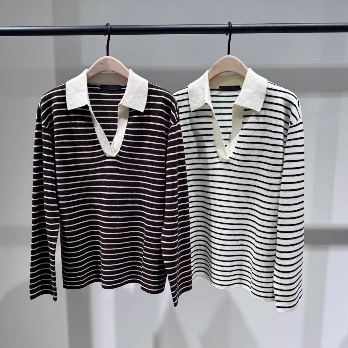 正品针织衫2025冬新品细支绵羊毛翻领开襟V领宽松落肩MBE4SWT072