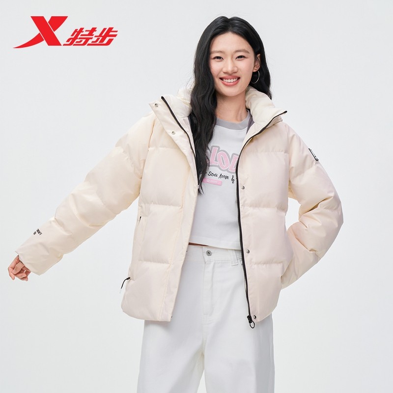 特步羽绒服女士2025年新款冬季运动棉服防风连帽外套975428190179