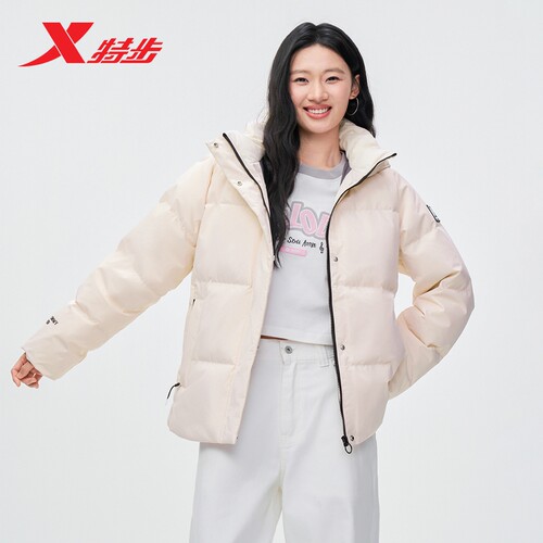 特步羽绒服女士2025年新款冬季运动棉服防风连帽外套975428190179