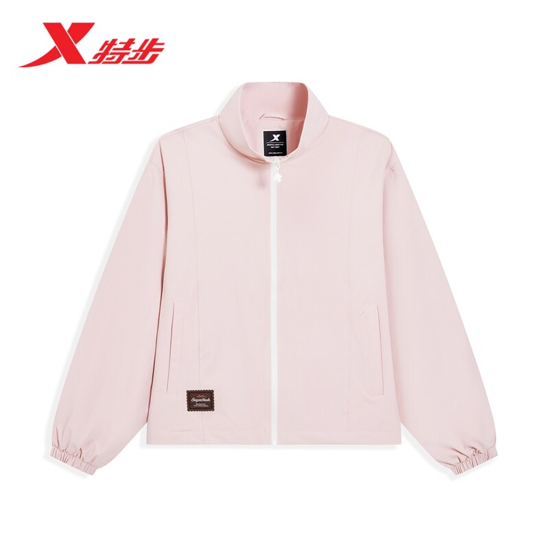 特步外套女2026年春季立领女装新款运动风衣休闲夹克974128150156