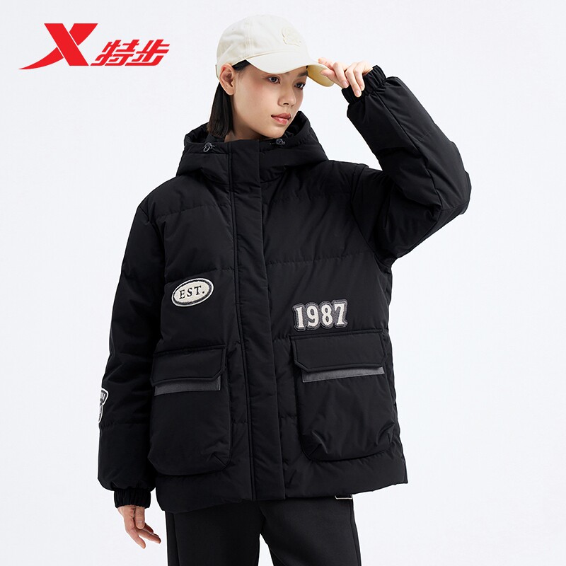 特步高校冬令营羽绒服女2024年官方正品秋冬新款保暖运动棉服外套