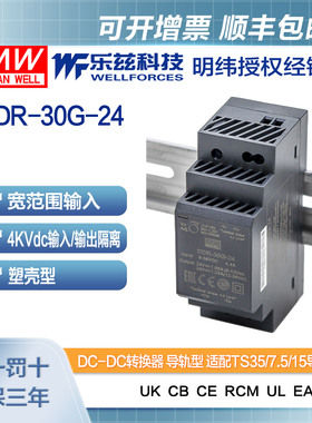 明纬12/24V变24V导轨电源30W DDR-30G-24 4:1宽输入铁路ITE安规