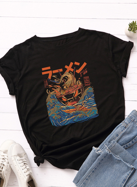 现货 跨境大码欧美纯棉t恤女学生女装短袖搞怪海贼 Women Tshirts