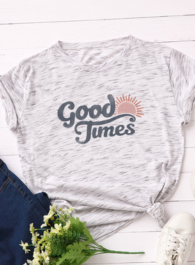 跨境宽松短袖t恤字母印花大码欧美大版街头女上衣 GOOD TIMES