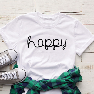 Women 欧美女装 shirt宽松字母happy薄款 t恤女 现货 短袖 夏季