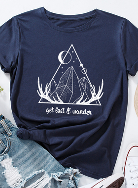 欧美女装Women T-shirt纯棉宽松薄款短袖圆领t恤女