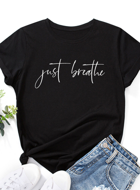 欧美女装Women T-shirt纯棉宽松薄款短袖圆领t恤女字母印花