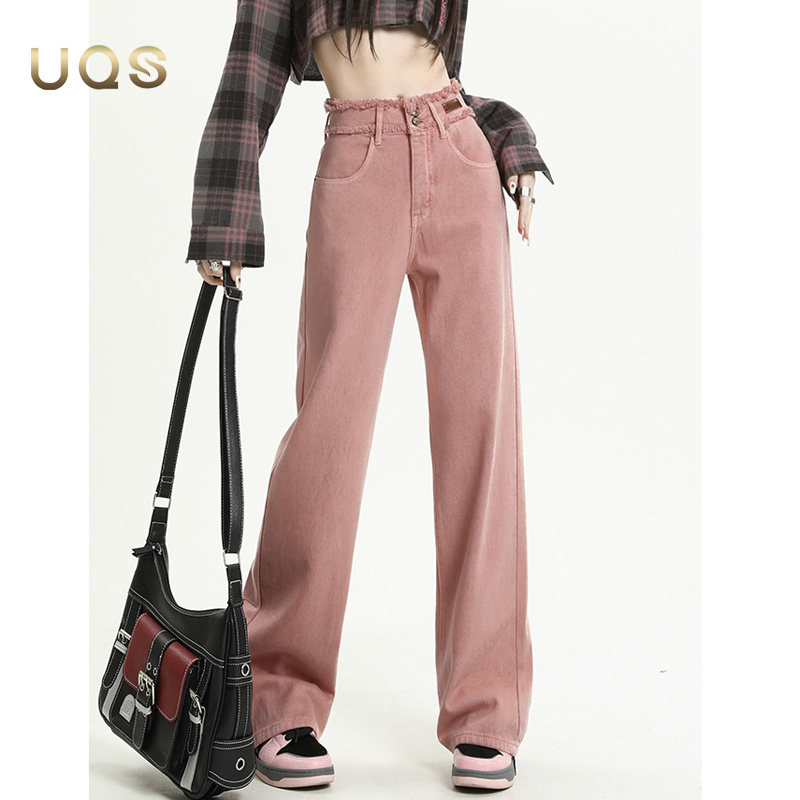 粉色牛仔裤女高腰显瘦直筒宽松2025年秋季新款减龄垂感阔腿裤长裤