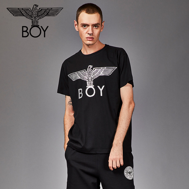 boylondon情侣款老鹰烫银印花短袖T恤男2018秋季新款B182NC107112