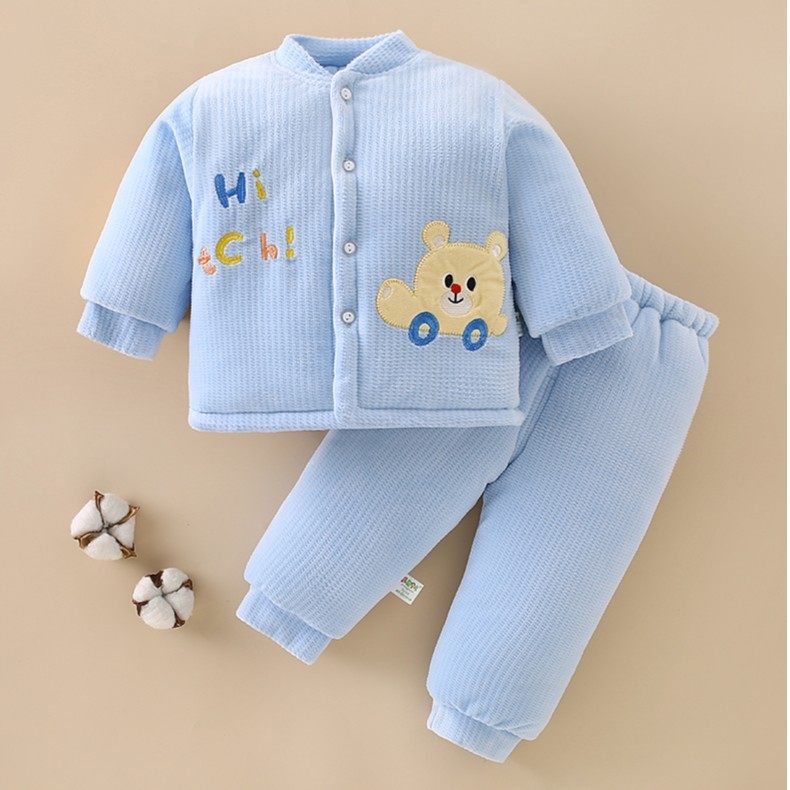 婴儿加厚套装加绒保暖锁温0-1-2岁宝宝棉袄棉裤秋冬季外套分体开