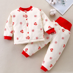 宝宝棉花衣服套装冬季加厚婴儿棉衣棉裤两件套冬季加厚儿童居家服