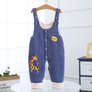 子春秋薄棉01 宝宝吊带外出穿裤 2岁保暖单件 棉裤 婴幼儿开档背带裤