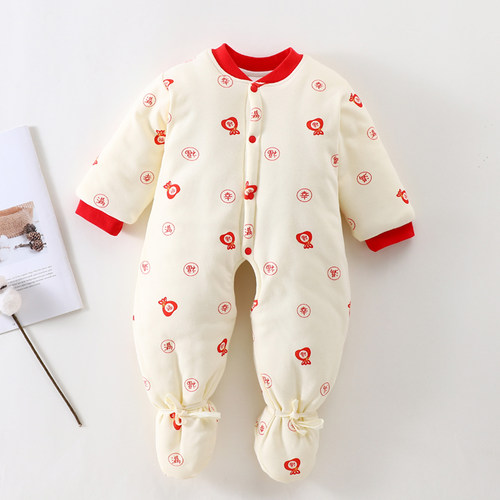 婴儿哈衣春秋长袖纯棉200克棉衣