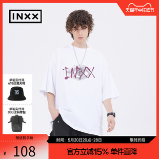 inxx street潮牌夏新品商场同款印花短袖T恤男女生情侣白色休闲黑