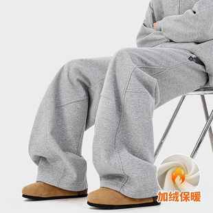 STREET美式 简约加绒保暖宽松运动裤 休闲直筒裤 冬季 潮牌 男士 INXX