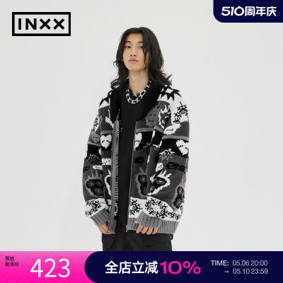 【INXX】ALLPICK 冬新品甲骨文图案开衫针织衫情侣毛衣APD4061598