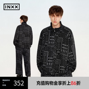 XRF2140805 INXX 美式 复古外套满印甲骨文老化图案夹克男女同款