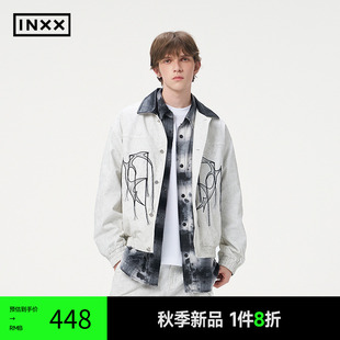 INXX 复古仿蜡染外套甲骨文爱心图案刺绣流苏夹克男XRF3141259