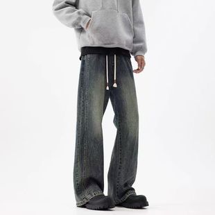 秋冬潮牌宽松微喇直筒长裤 INXX 男士 高街水洗牛仔裤 子 STREET美式
