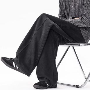 STREET黑色弯刀裤 潮牌垂感直筒加绒卫裤 休闲裤 秋冬新款 男士 INXX