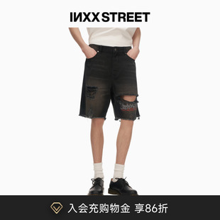 宽松破洞牛仔短裤 潮牌23夏新品 情侣裤 inxxstreet 子男国潮