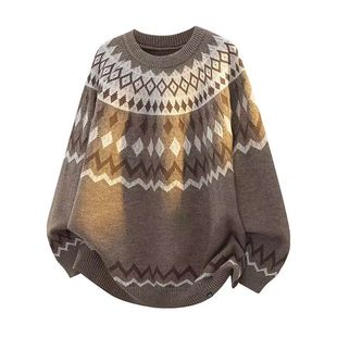 复古费尔岛慵懒风毛衣男女秋冬软糯菱形格针织衫 INXX STREET美式