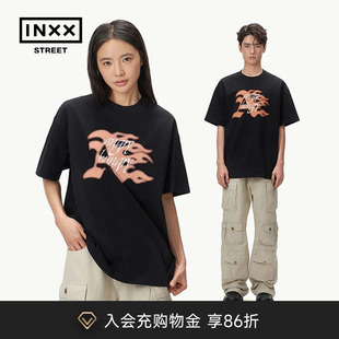 ANGRY HUNGRY潮牌字母印花T短袖 inxx t恤圆领24夏新品 黑l street