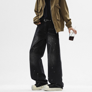 男士 泼墨水洗帅气牛仔裤 秋季 新款 INXX 潮牌休闲直筒裤 STREET美式