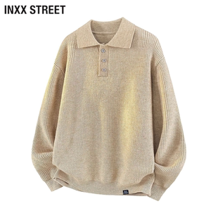 polo针织衫 新款 毛衣纯色休闲宽松 STREET翻领秋冬慵懒秋冬季 INXX