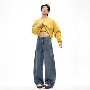 男士 风蓝色水洗牛仔裤 秋季 新款 潮 INXX 阔腿宽松弯刀裤 STREET美式