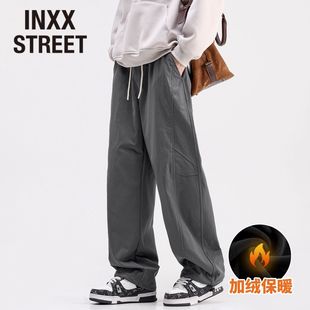 STREET休闲弯刀裤 直筒潮牌男宽松加绒长裤 子秋冬季 美式 新款 INXX