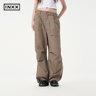 INXX 风休闲裤 细格纹工装 XRF3231277 字母撞色绣花长裤 男女同款
