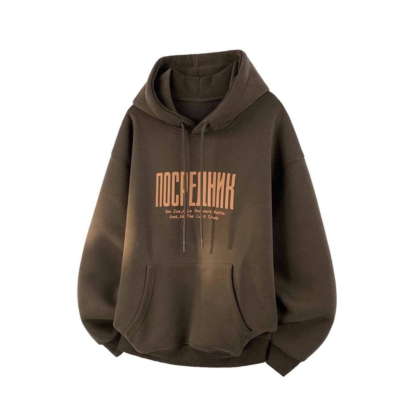 连帽卫衣加绒印花重磅外套